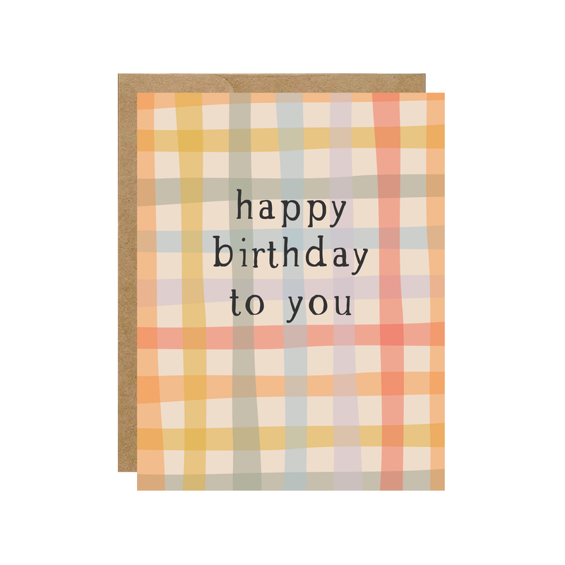 Plaid birthday card with 'happy birthday to you' text on a white background