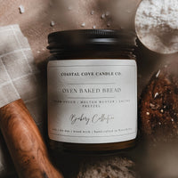 Coastal Cove Candle Co. Oven Baked Bread candle with rustic background