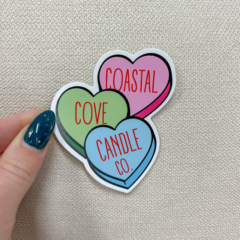Coastal Cove Candle Co. Pink/Green/Blue Sweethearts Sticker