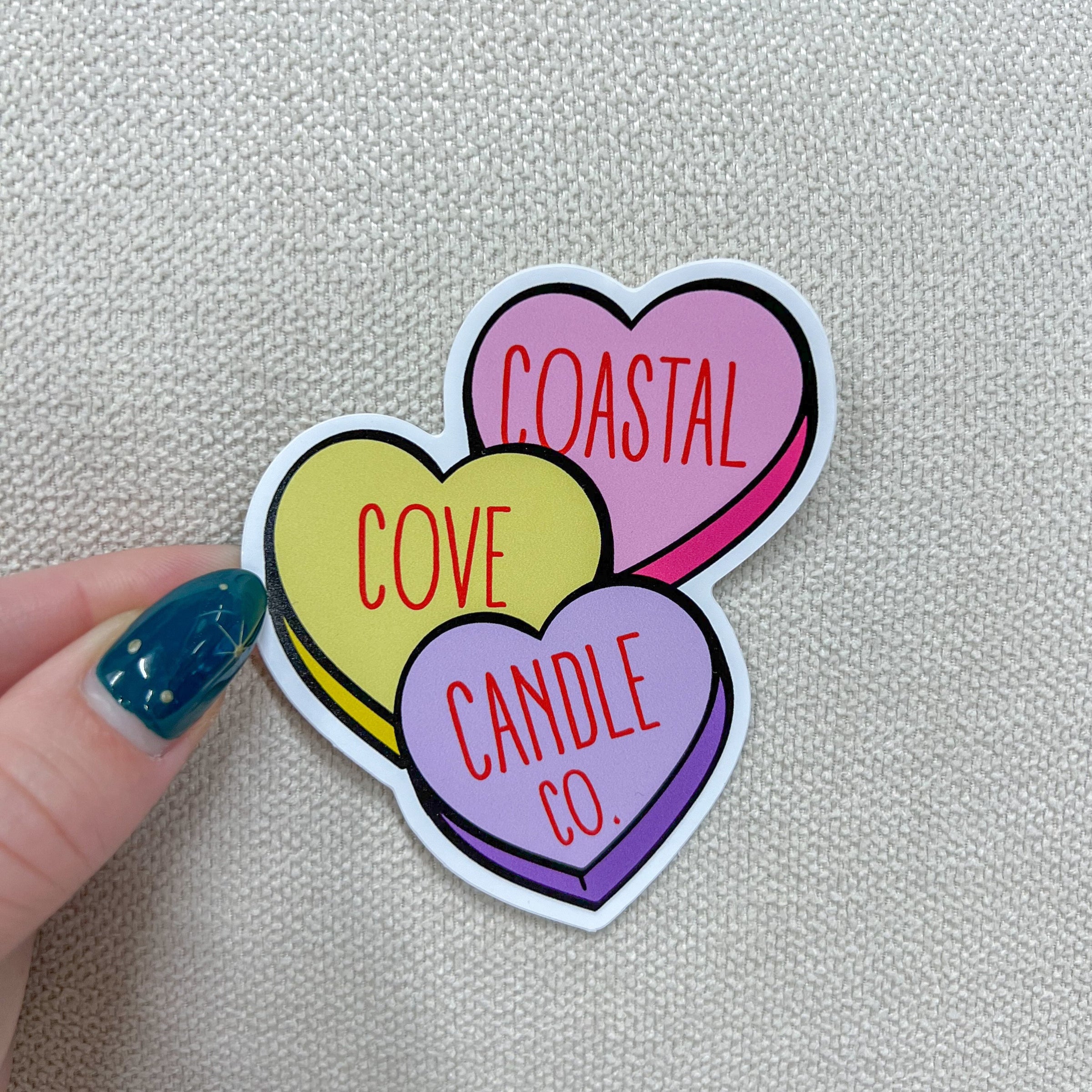Coastal Cove Candle Co. Pink/Yellow/Purple Sweethearts Sticker