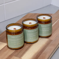 Image of a handcrafted soy wax candles with a wooden wick