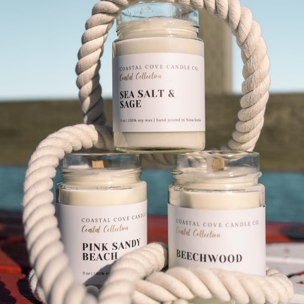 Image of a handcrafted soy wax candle with a wooden wick