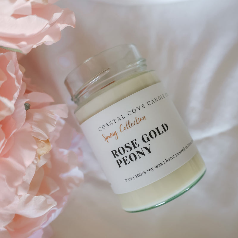 Image of a handcrafted soy wax candle with a wooden wick