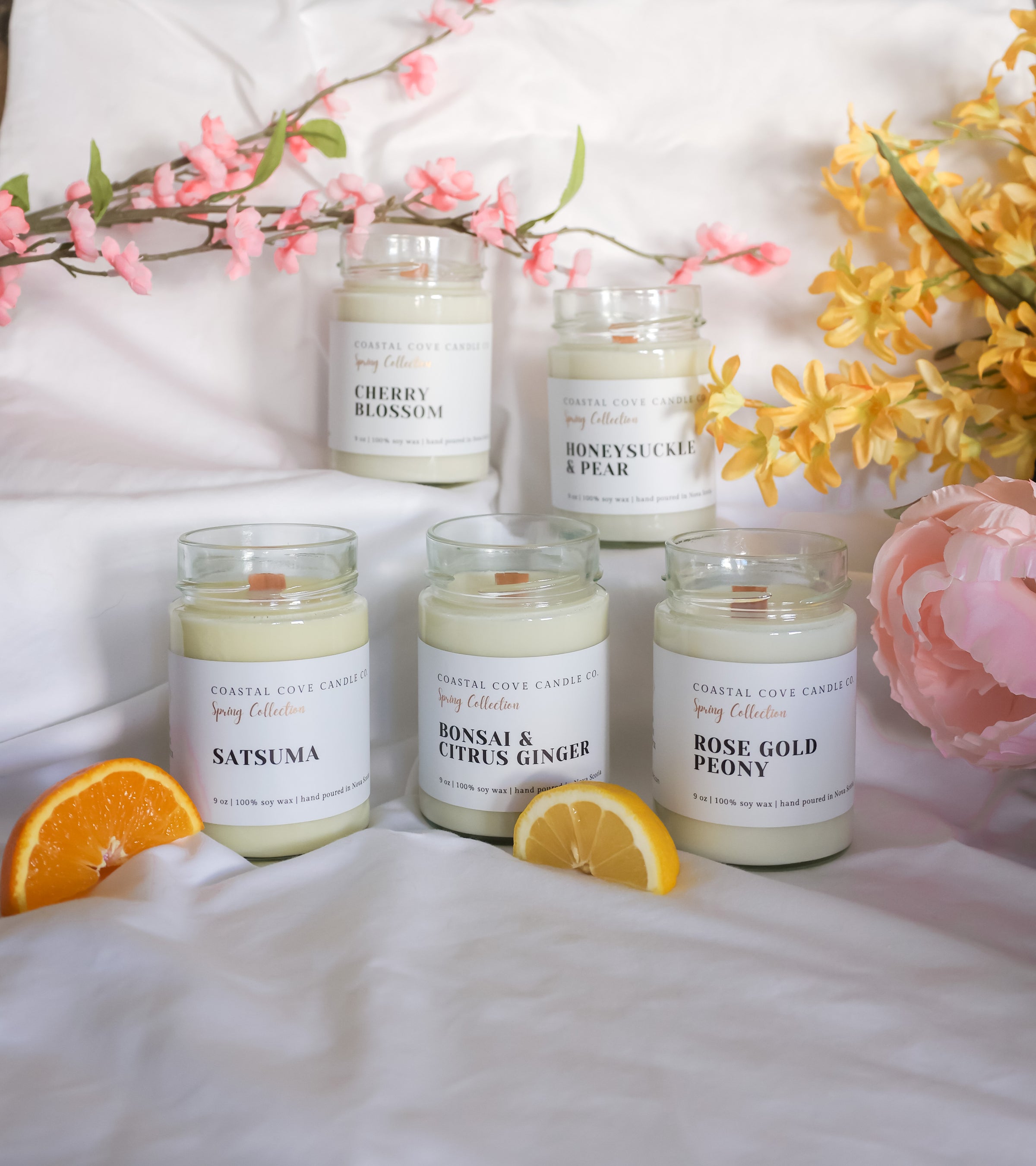 Image of a handcrafted soy wax candle with a wooden wick